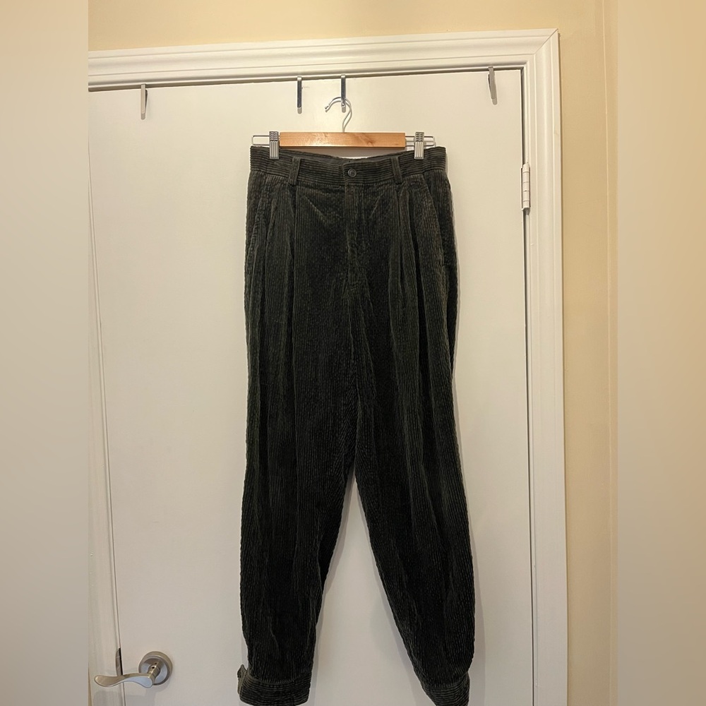 Issey Miyake Green Corduroy Pants Relaxed Fit